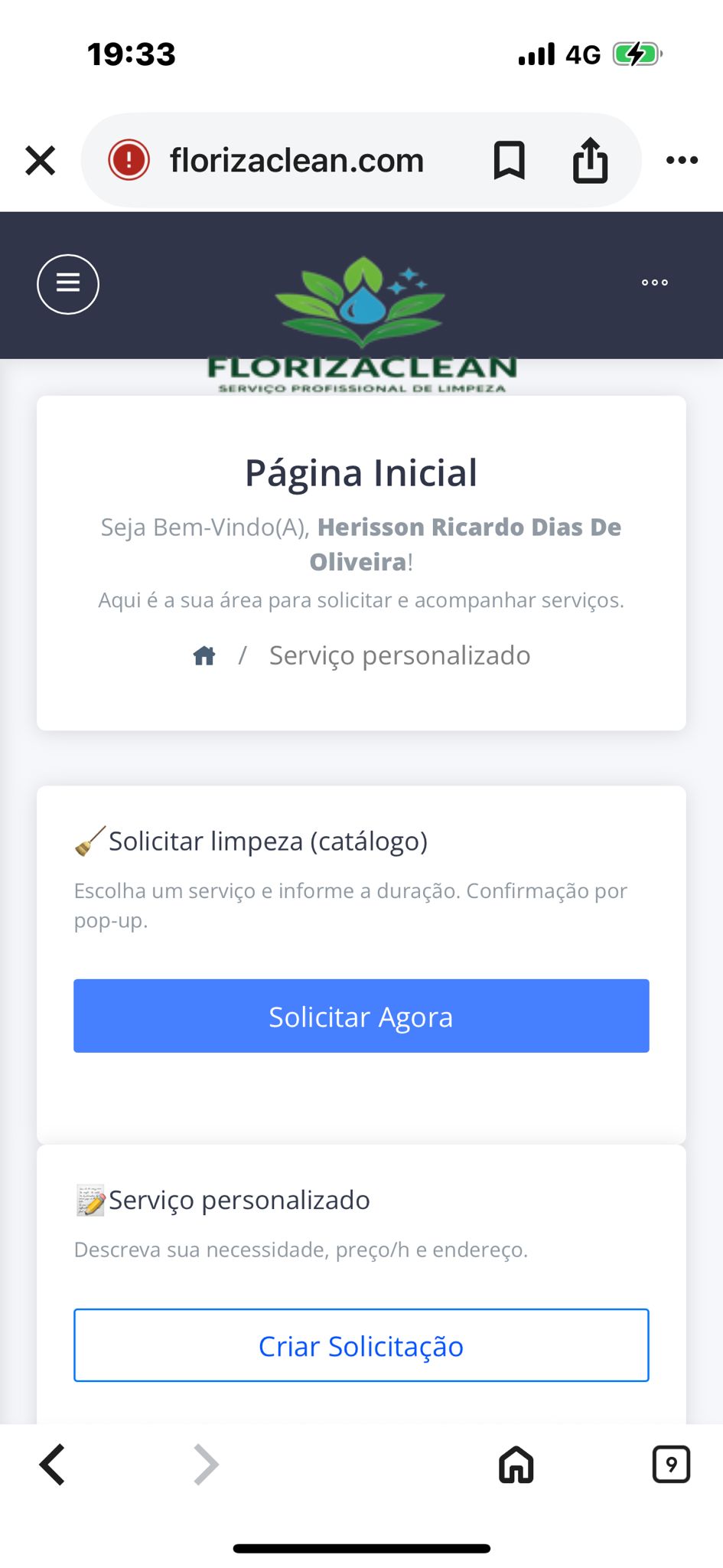 Tela inicial do app FlorizaClean
